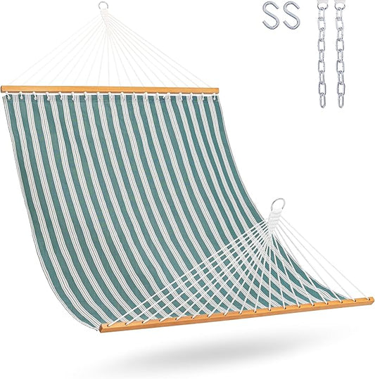 Lazy Daze Hammocks Quick Dry Hammock with Spreader Bar Textliene Fabric Double 2 Person Hammock with Chains Outdoor Patio Poolside Backyard Beach 450 lbs Capacity, Green Stripes