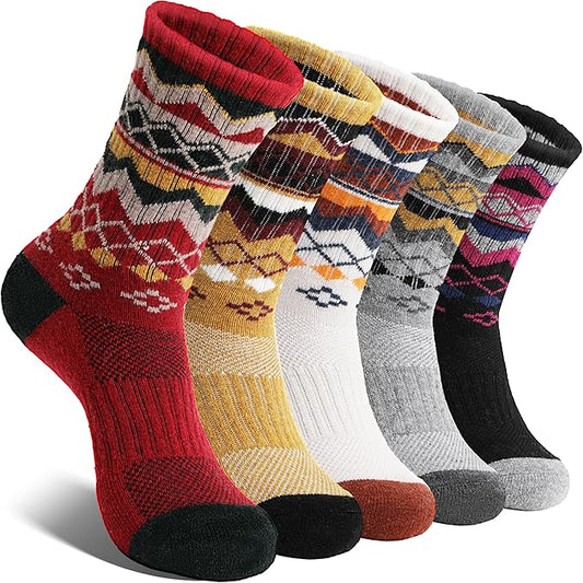 EBMORE Womens Merino Wool Hiking Socks Thermal Warm Winter Crew Cushion Work Boot Outdoor Socks 5 Pairs