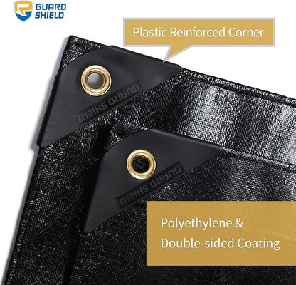 GUARD SHIELD Extreme Heavy Duty Black Poly Tarp 8x10 Feet Cover Waterproof Tarps 20mil Thick UV and Tear Resistant Tarpaulin