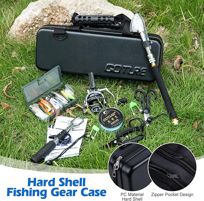 Goture Fishing Rod and Reel Combos-Telescopic Fishing Pole Spinning Reel Lures Set with PC Hard Shell Suitcase, Telescopic Rod Reel Combo Kit for Starter Travel Saltwater, Gifts for Men