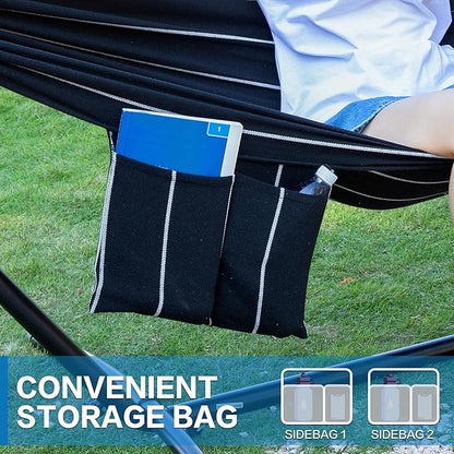 PNAEUT Double Hammocks with Stand for Outside, Portable Space Saving Heavy-Duty Steel Stand for Indoor Outdoor Patio with Carrying Bag, 450 lbs Capacity (Chasm)