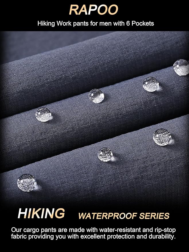 Rapoo Mens Hiking Pants Lightweight Water Resistant Breathable Nylon Cargo Pants with 6 Pockets