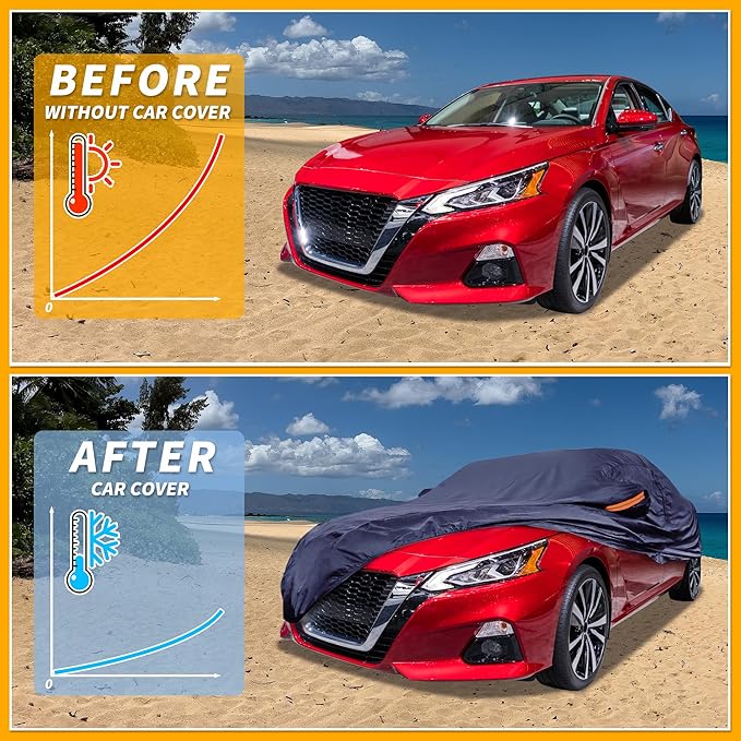 Universal Car Cover Waterproof All Weather 190T-PU, UV Sun Rain Protection, Fits for Sedan Length 199"-208", with Left Side Zipper, Navy Blue