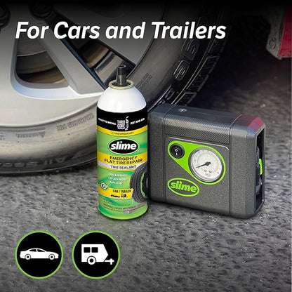 Slime 50165 Flat Tire Puncture Repair, Smart Spair Plus, Emergency Kit for Car Tires, Includes Sealant and Tire Inflator Pump, Suitable for Cars and Other Highway Vehicles, 12 Min Fix