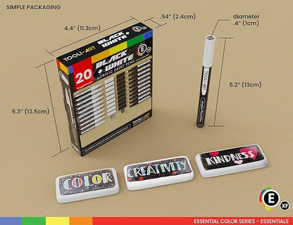 TOOLI-ART Black And White Acrylic Paint Markers Paint Pens Set For Rock Painting, Canvas, Mugs, Metal, Glass Paint, Fabric, Wood, DIY. Non Toxic, Quick Dry,Waterbas (EXTRA FINE)