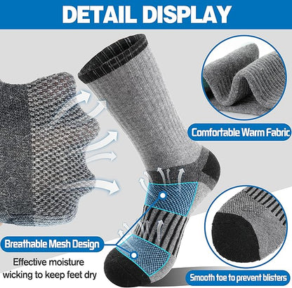 5 Pairs Merino Wool Hiking Socks Warm Thermal Winter Cozy Cushioned Moisture Wicking Socks for Women & Men