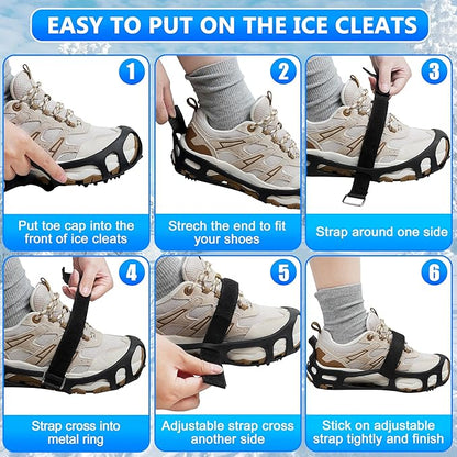 Ice Cleats for Shoes and Boots Walk Traction Crampons Anti Slip 24 Studs Ice Snow Grippers for Women Men Kids Winter Hiking Climbing Fishing Gear