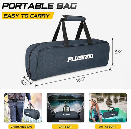 PLUSINNO Fishing Rod and Reel Combos - Carbon Fiber Telescopic Fishing Pole - Spinning Reel 12 +1 Shielded Bearings Stainless Steel BB