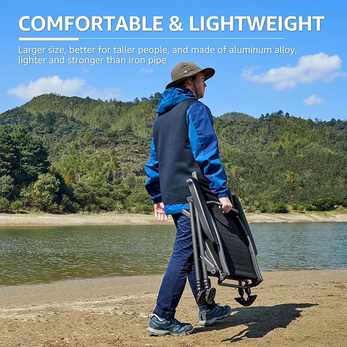 X Strike Folding Camping Chair Support 350 LBS, Outdoor Fishing Chair for Adults Breathable Mesh with Adjustable High Back Support and Leg, Aluminum Frame for Fishing, Camp, Lawn, Patio.