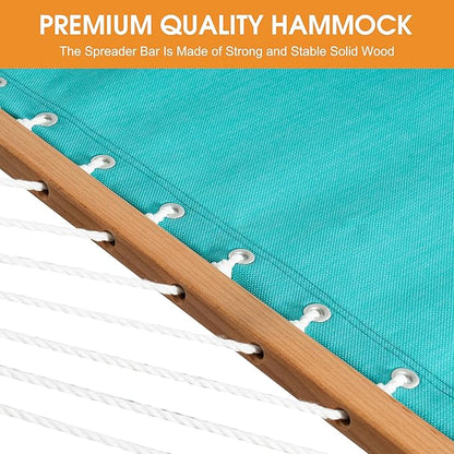 Lazy Daze Hammocks 11 FT Double Outside Hammock Quick Dry Olefin Fabric Hammock with Spreader Bar & Side Pocket for Outdoor Poolside Backyard 450 lbs Capacity, Turquoise