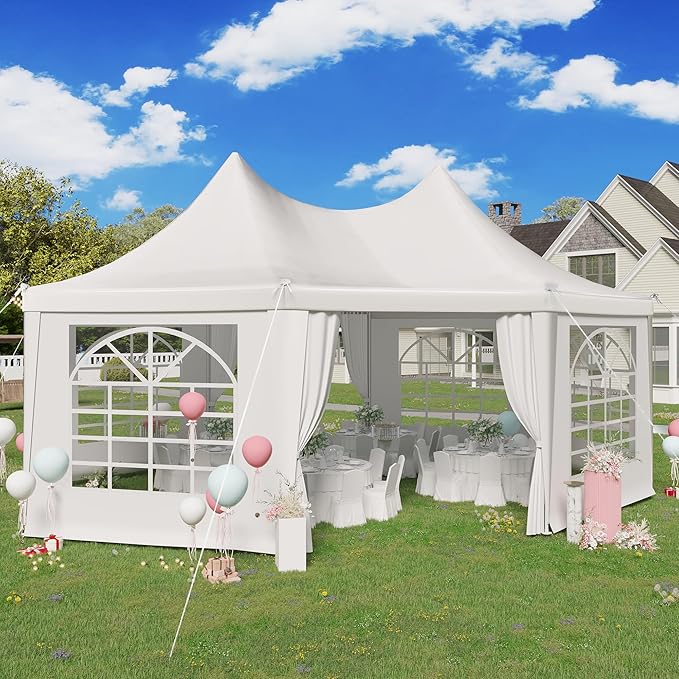 EROMMY 20x15ft Party Tent - White Wedding Canopy with 6 Removable Sidewalls, 6 Church Windows and 2 Pull-Back Doors - Octagonal Heavy Duty Outdoor Gazebo Pavilion Shelter for Events