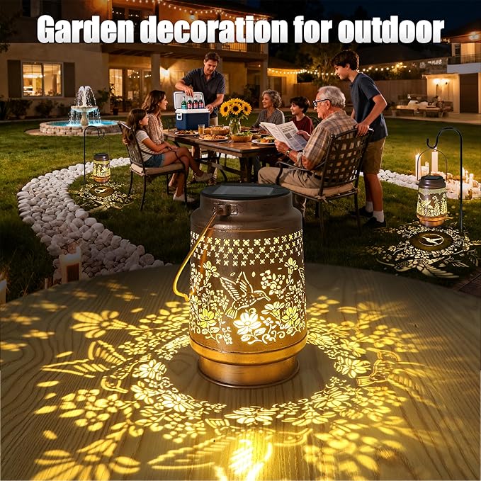 2 Pack Hummingbird Solar Lantern - Outdoor Decorative Solar Lanterns for Garden, Patio, Backyard, and Porch - Waterproof Hanging Lantern for Outside - Perfect Gifts for Women