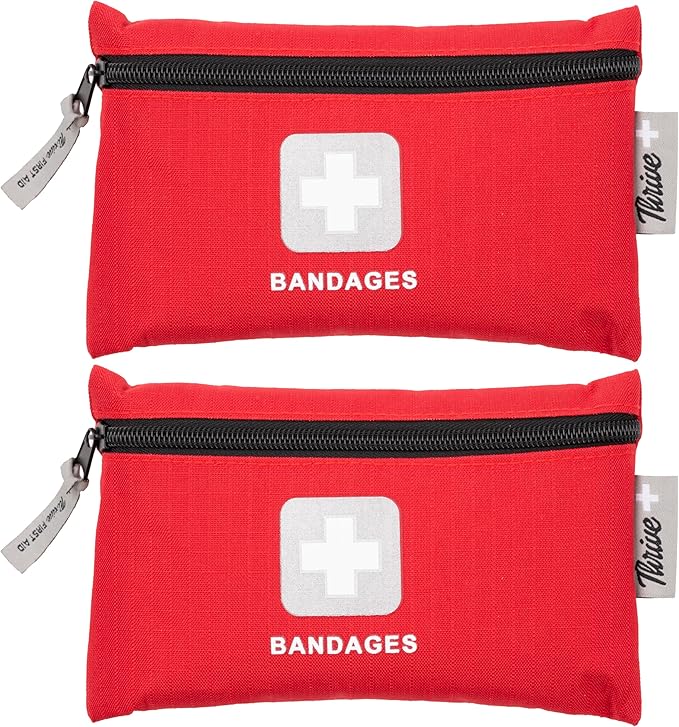 Thrive Adhesive Bandages (Pack of 305)- Multipack- Fabric with Storage Bag, Tough and Flexible Waterproof Bandages Variety Pack for Kids and Adults, Small, Medium, Large, and Circular Sizes Included