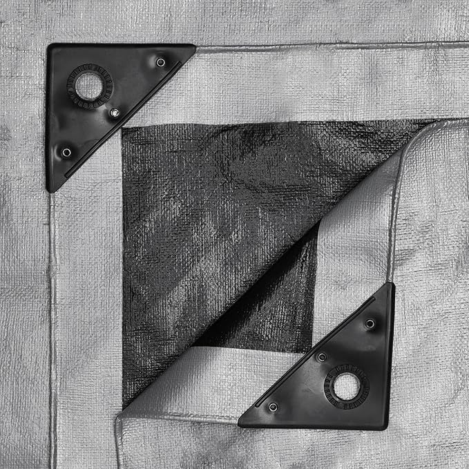 WHITEDUCK Super Heavy Duty Poly Tarp Cover 16 Mil & 10 Mil with Grommets and Reinforced Edges (Brown, White & Silver Black) (Silver Black- 16 Mil, 12' x 20')