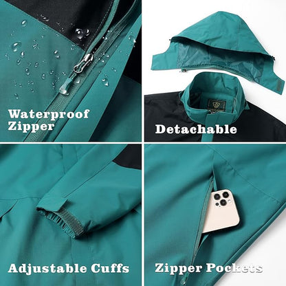 GIISAM Rain Jacket for Men, Mens Waterproof Raincoat Lightweight Rain Jackets Outdoor Rain Coat Windbreaker with Hood