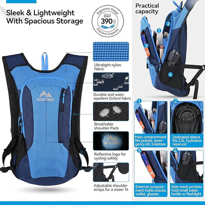 MARCHWAY Lightweight Hydration Backpack with Vest Style Straps & 2.5L TPU Water Bladder, Versatile Sleek Multi-Pocket Pack for Hiking, Cycling, Running, Backpacking, Travel