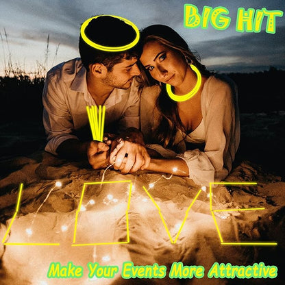 ILHSTY 100 pk Glow Sticks Bulk Party Favors and Decorations - 8" Glow in the Dark Party Supplies For Halloween Neon Party Light up Glow sticks Necklaces & Bracelets (Yellow*100)