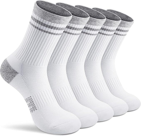 Gonii Women Athletic Crew Socks 5-6 Pairs - Comfort & Cushioned for Running, Hiking, Sports Arch Compression Socks