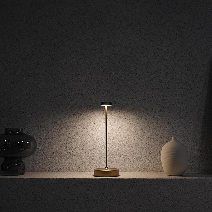 Cordless LED Table Lamp，Rechargeable Battery Desk Lamps, 3 Color Stepless Dimmable Metal Battery Table Lamps, Portable Table Light for Indoor/Outdoor/Restaurants/Bedroom/Bar