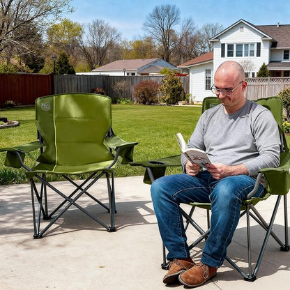 TIMBER RIDGE Oversized Folding Camping Chair for Adults, Support 550 LBS Heavy Duty with Cup Holder Side Pocket for Camp, Lawn, Picnic, Green, 2 Pack