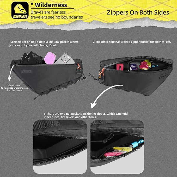 Bicycle Frame Bag Bike Triangle Bag Waterproof Bike Bag 2.9L with Dual Side Mesh Pockets for MTB Road Bike Cycling Commuting and Outdoor Adventures