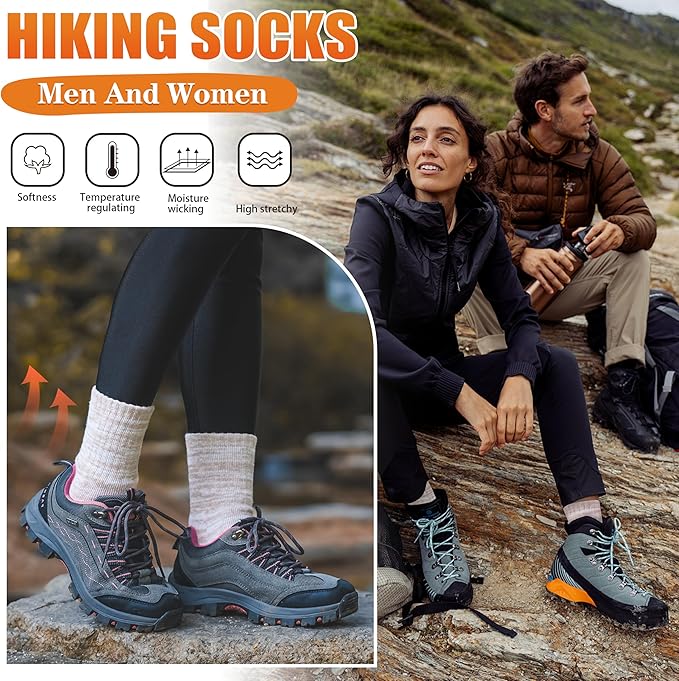 EBMORE Merino Wool Thermal Warm Socks Thick Winter Hiking Cozy Crew Comfy Cushioning Socks 4 Pairs for Women Men