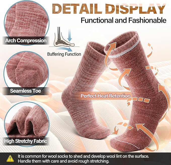 Anlisim Merino Wool Warm Boot Hiking Socks Thermal Extra Thick Winter Cozy Crew Comfy Cushioning Work Women Men Socks 4 Pairs