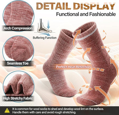 Anlisim Merino Wool Warm Boot Hiking Socks Thermal Extra Thick Winter Cozy Crew Comfy Cushioning Work Women Men Socks 4 Pairs