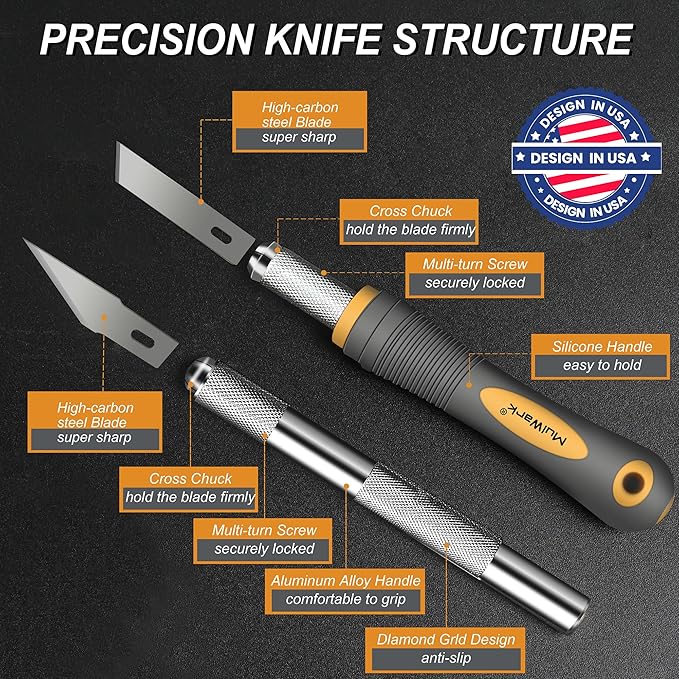 MulWark 136-Piece Precision Hobby Knife Set with Blade Storage Magnetic Handle - Portable Exacto Knife for Modeling & Crafting, Includes Chiseling, Stencil Edge & Fine Point Blades, 120#11 Blades
