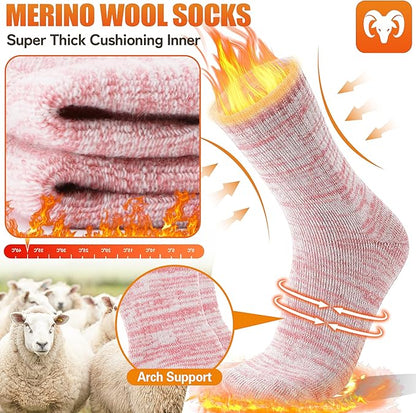 EBMORE Merino Wool Thermal Warm Socks Thick Winter Hiking Cozy Crew Comfy Cushioning Socks 4 Pairs for Women Men