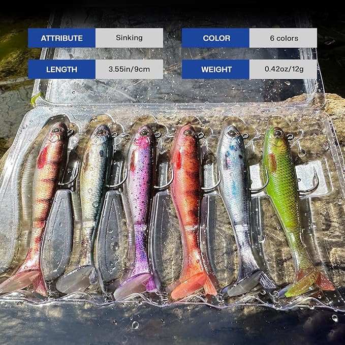 2.5/3.5In Swim Baits for Bass Fishing, Pre-Rigged Jig Heads Soft Plastic Walleye Fishing Lures, Paddle Tail Swimbaits for Bass Fishing, Fishing Bait for Freshwater Saltwater Gifts