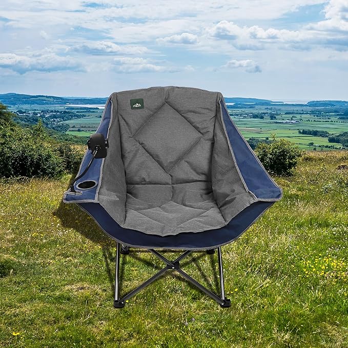 Northroad Oversized Foldable Camping Chair with Cell Phone Holder,Outdoor Padded Lawn Chair w/Cup Holder,Carry Bag for Beach, Hiking, and Picnics,Heavy-Duty 300-lbs Capacity, Blue