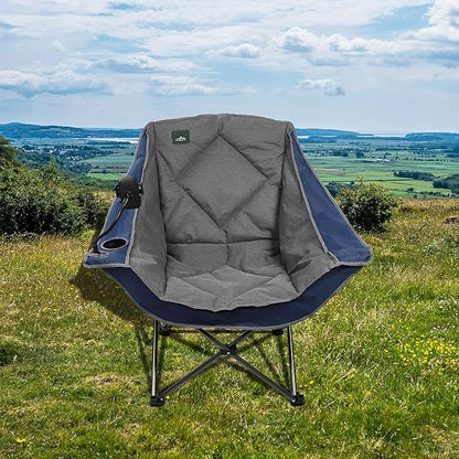 Northroad Oversized Foldable Camping Chair with Cell Phone Holder,Outdoor Padded Lawn Chair w/Cup Holder,Carry Bag for Beach, Hiking, and Picnics,Heavy-Duty 300-lbs Capacity, Blue