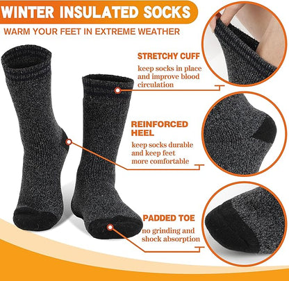 3 Pairs Winter Thermal Socks for Men & Women Warm Winter Ski Thick Boot Insulated Socks for Cold Weather