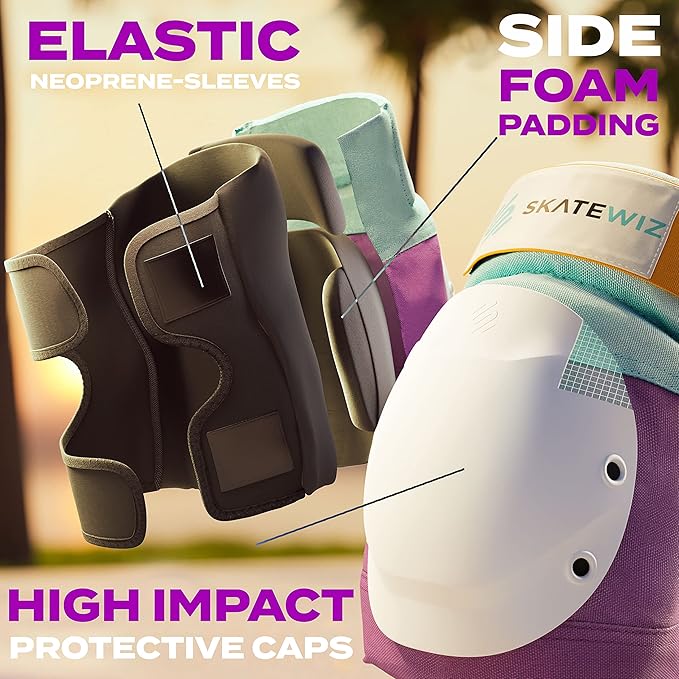 SKATEWIZ Skating Protective Gear Adult Knee Pads, Elbow Pads and Wrist Guards for Adults [6pc] - Shield - Roller Skates, Inline, Skateboard - Designed in Germany