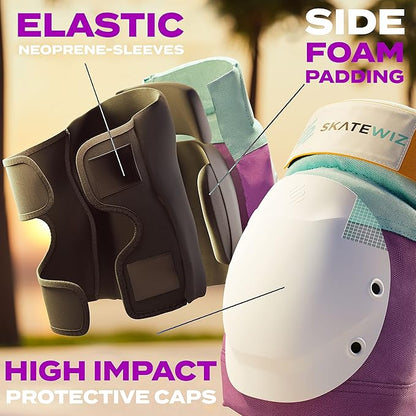 SKATEWIZ Skating Protective Gear Adult Knee Pads, Elbow Pads and Wrist Guards for Adults [6pc] - Shield - Roller Skates, Inline, Skateboard - Designed in Germany