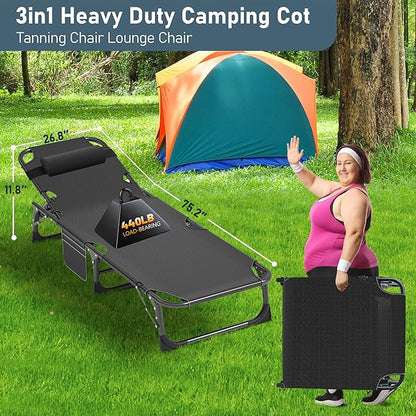 LILYPELLE Folding Camping Cot, Extra Wide Heavy Duty Sleeping Cots with Carry Bag, Double Layer Oxford Portable Travel Camp Cots for Home, Office Nap and Outdoor Beach