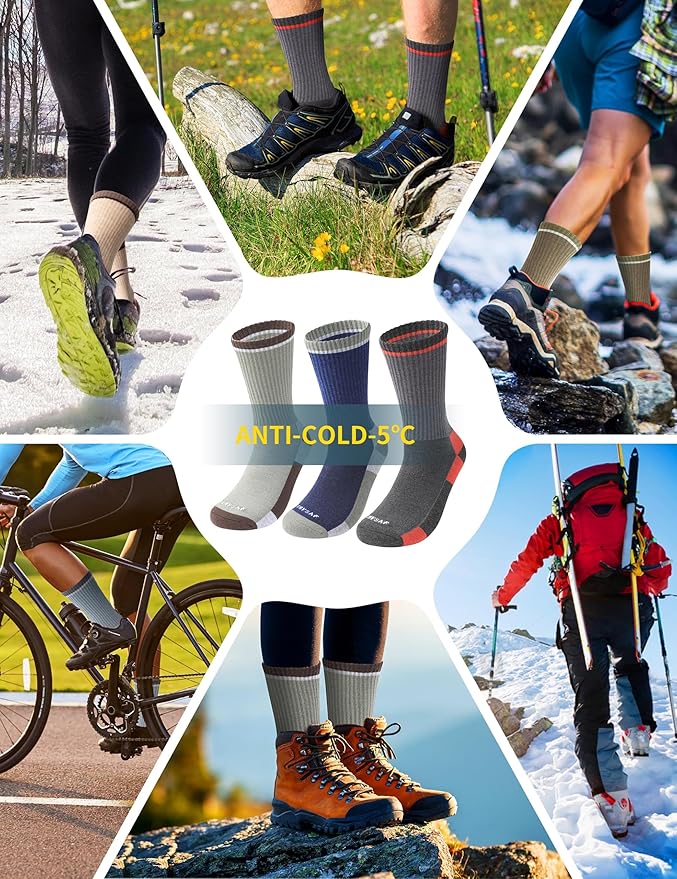 Wool Hiking Socks for Men - Women Lightweight Crew Merino Wool Socks with Cushion for Camping Hunting Work,4 pack