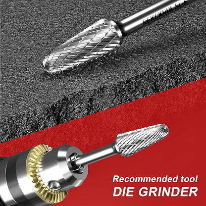 Professional Tungsten Carbide Rotary Burr Bit, SL-5 Double Cut Carbide Burr with 1/4" Shank for Metal, Wood, and Steel – Durable Die Grinder Accessory for Deburring, Engraving & Polishing