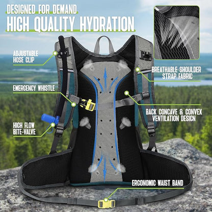 N NEVO RHINO Hydration Backpack, 18L Multipurpose Hiking Backpack with 3L Water Bladder, Water Backpack Insulated Hydration Pack Ideal for Hiking and Cycling