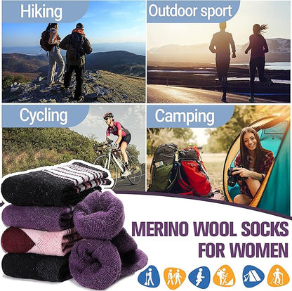 Anlisim Merino Wool Hiking Socks for Women Thermal Winter Warm Boot Work Cushion Socks 5 Pairs