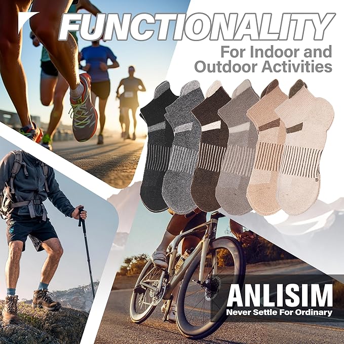 6 Pairs Merino Wool Ankle Running Hiking Socks Compression Support Breathable Thick Cushion No Show Socks for Women Men