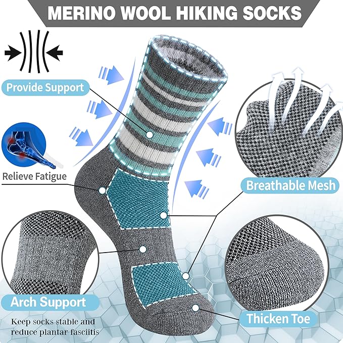 EBMORE 5 Pairs Womens Merino Wool Hiking Socks Thermal Warm Winter Boot Crew Cushion Work Gift Socks