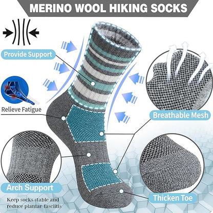 EBMORE 5 Pairs Womens Merino Wool Hiking Socks Thermal Warm Winter Boot Crew Cushion Work Gift Socks