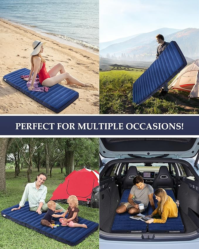 Inflatable Sleeping Pad for Camping, Extra-Thick 4.75 Inch Air Mattress with Soft Cotton Top, Machine Washable, Family Lightweight 4-Season Pad for Camping, Traveling & Hiking, Blue