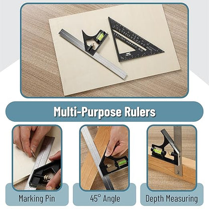 Mr. Pen- Combination Square Set, 12", Blue, Combo Square, Carpentry Tools, Carpenter Square, Woodworking Tools and Accessories, T Ruler