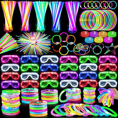 TURNMEON 148 PCS Glow in the Dark Party Supplies Light Up Toys with 24 Led Glasses, 24 Flashing Bracelets and 100 Glow Sticks Bulk Party Birthday Wedding Carnivals Concert Halloween