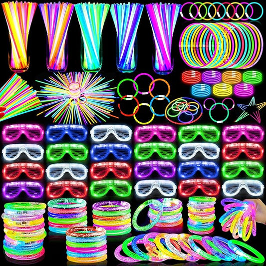TURNMEON 148 PCS Glow in the Dark Party Supplies Light Up Toys with 24 Led Glasses, 24 Flashing Bracelets and 100 Glow Sticks Bulk Party Birthday Wedding Carnivals Concert Halloween