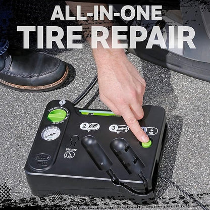 Slime 50122 Flat Tire Puncture Emergency Kit, Includes Sealant and Tire Inflator Pump, Analog, Suitable for Cars and Other Highway Vehicles, 10 Min Fix