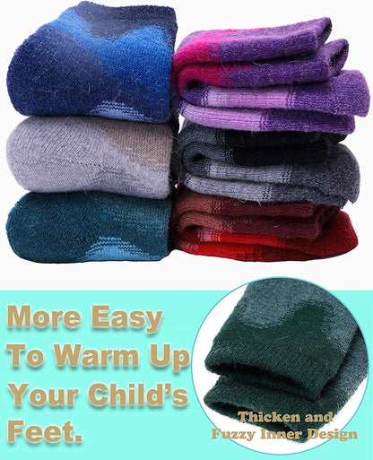 EBMORE Kids Merino Wool Hiking Socks Thermal Winter Warm Thick Boys Toddlers Girls Cushion Crew Socks 6 Pairs